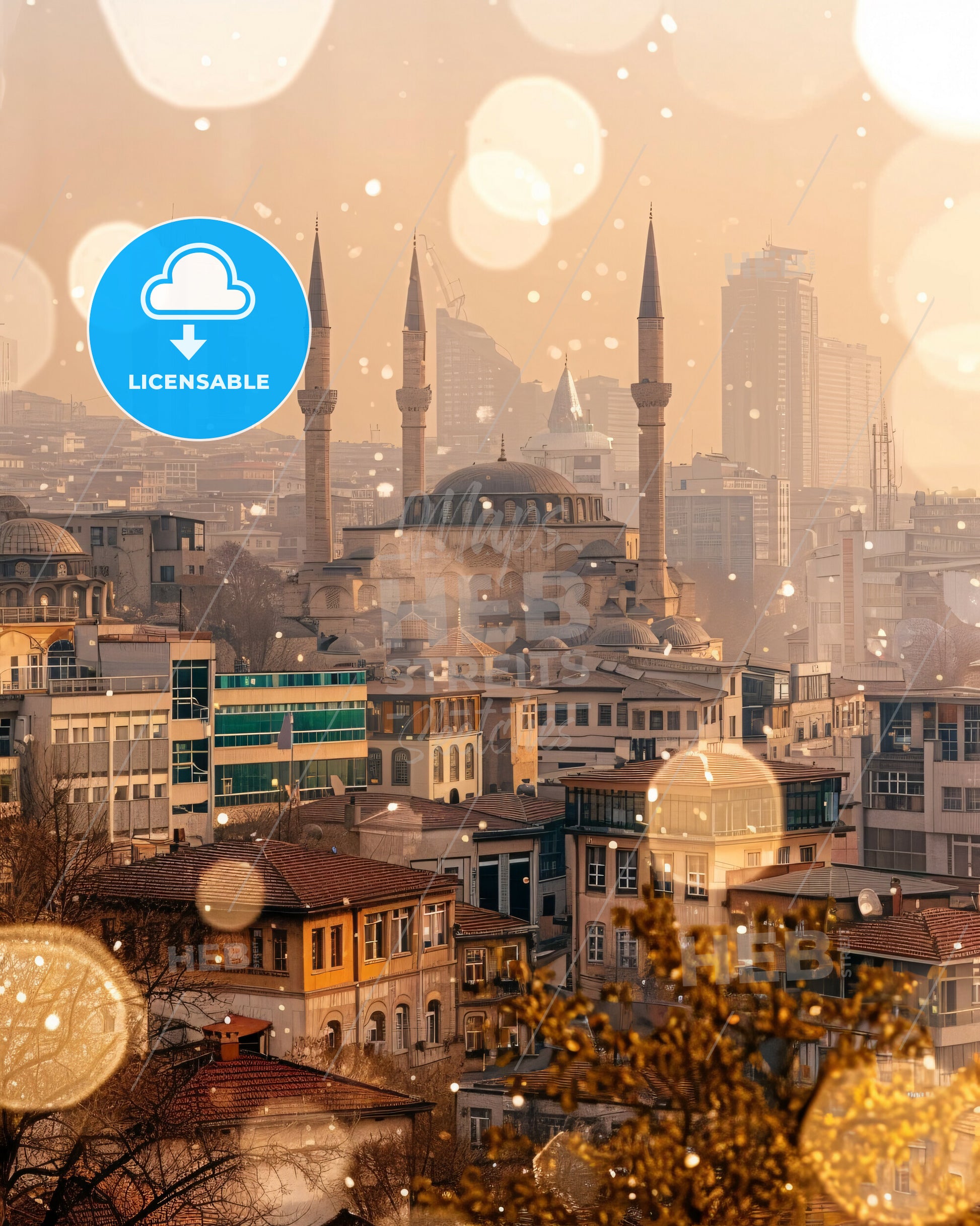 Konya City Skyline Art - Poster Print - Beige Paper - A city with many towers and buildings