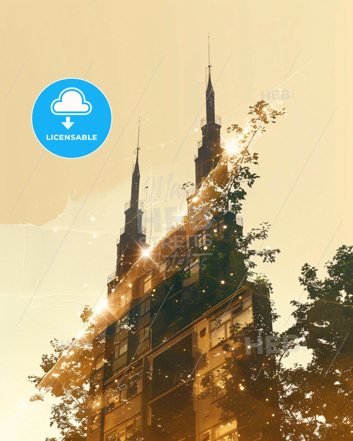 Kopavogur Iceland Skyline Art Deco Poster - A building with trees and a few spires