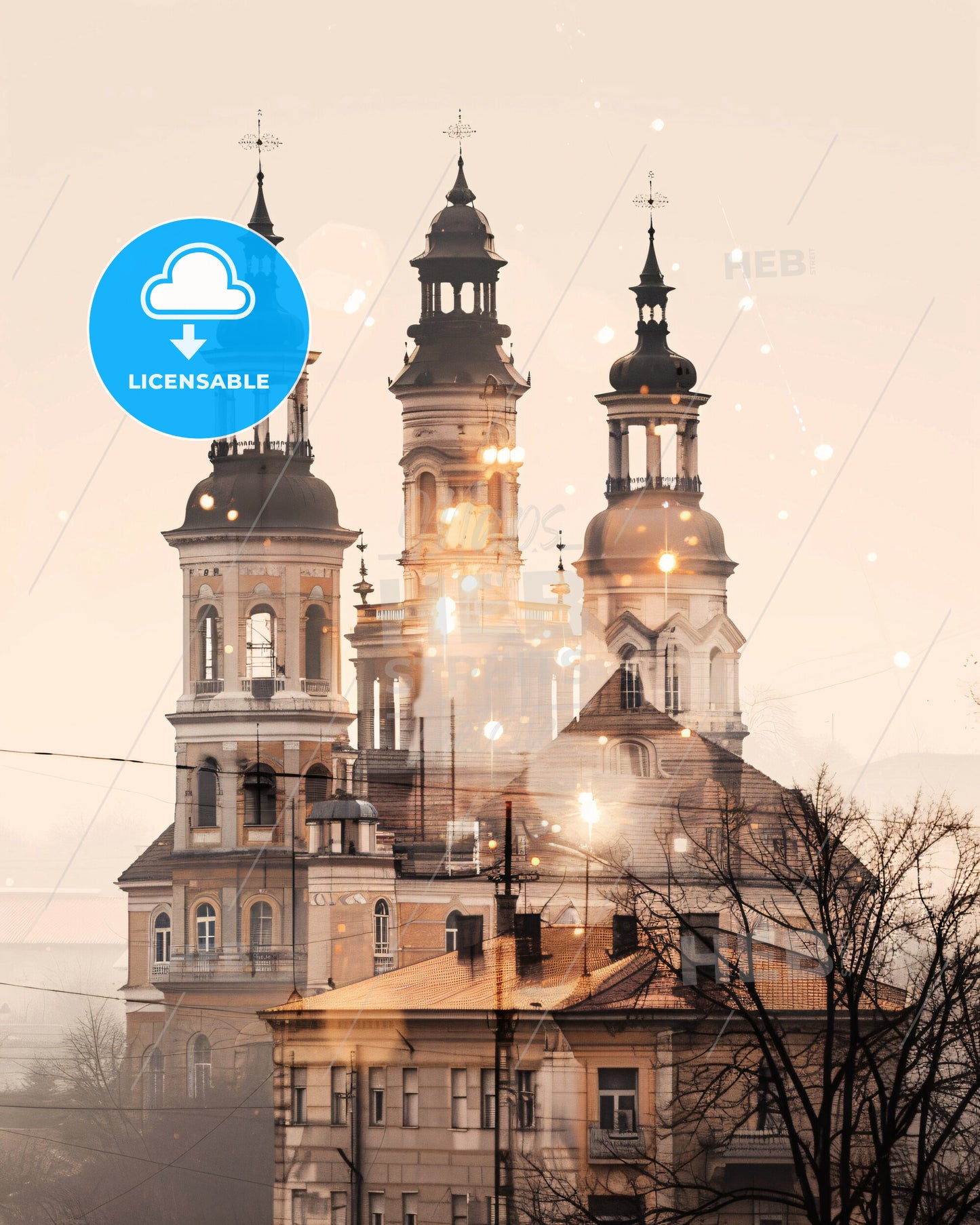 Kragujevac Skyline Composite Art Poster - A building with towers and a few trees