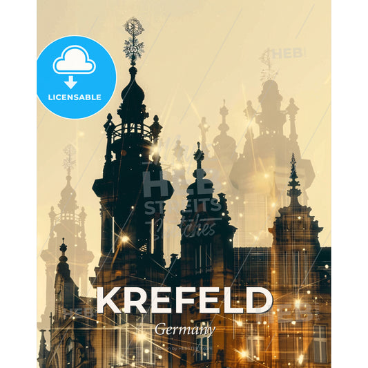 Krefeld City Skyline Composite Art Poster - A building with towers and spires - Square format print template