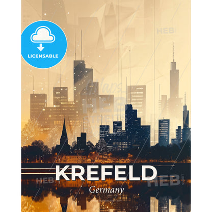 Krefeld City Skyline Poster Art - A city skyline with a body of water - Square format print template