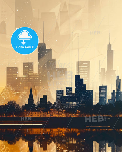 Krefeld City Skyline Poster Art - A city skyline with a body of water