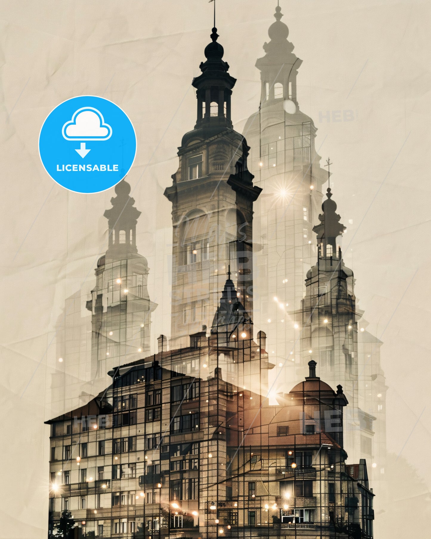 Krusevac Serbia Cityscape Poster Art Skyline Landmarks Beige - A double exposure of a building