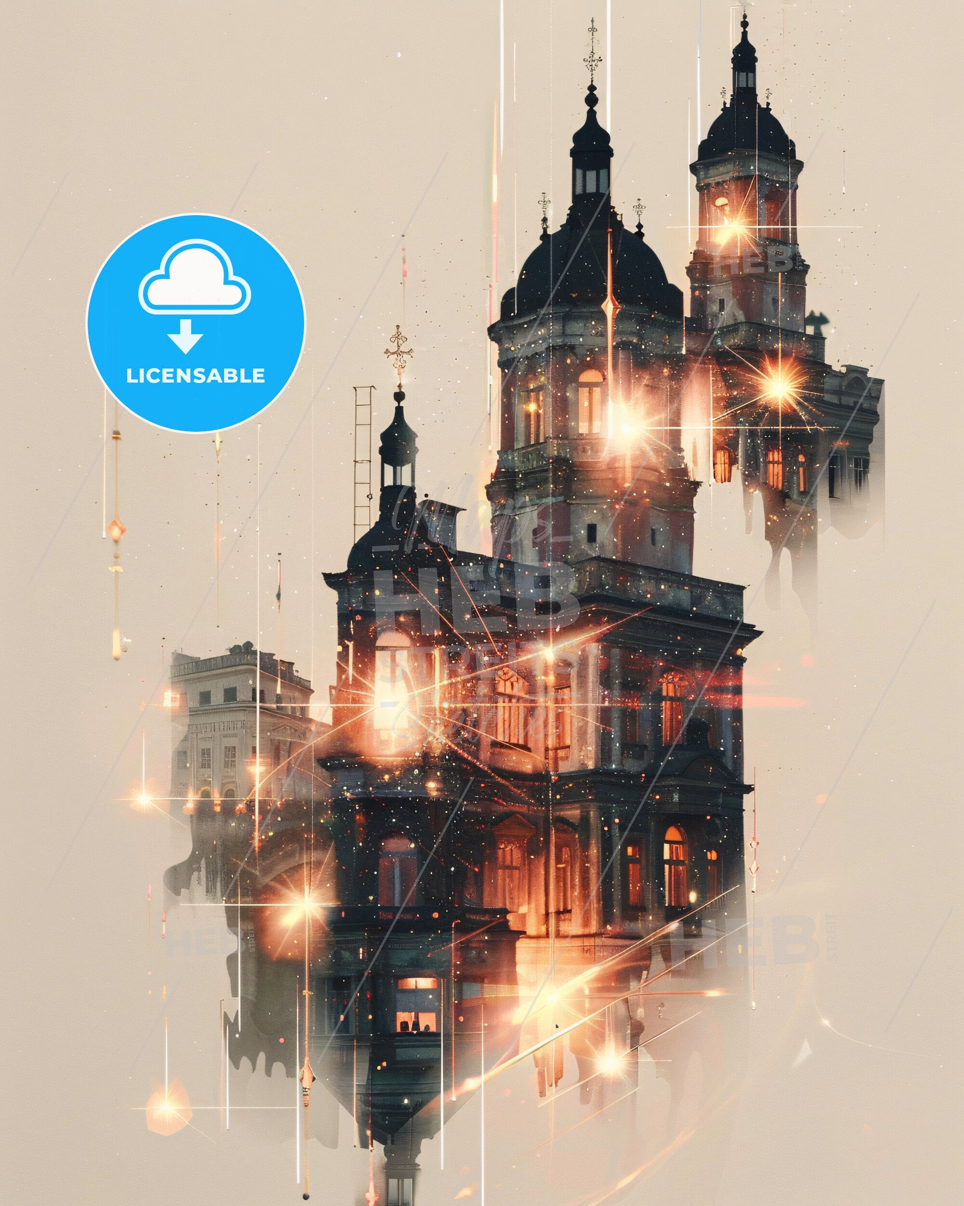 Kryvyi Rih Skyline Double Exposure CityScape Art Print - A building with many windows and a couple of towers