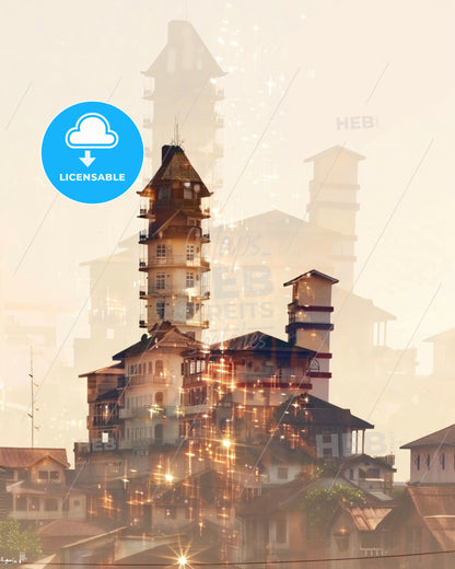 Kumasi: Double Exposure City Skyline Composite Art - A city with many buildings