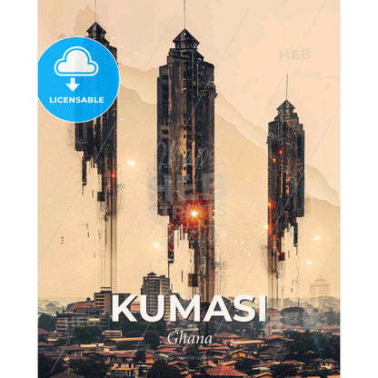 Kumasi Skyline Architectural Double Exposure - A group of tall buildings in the sky - Square format print template