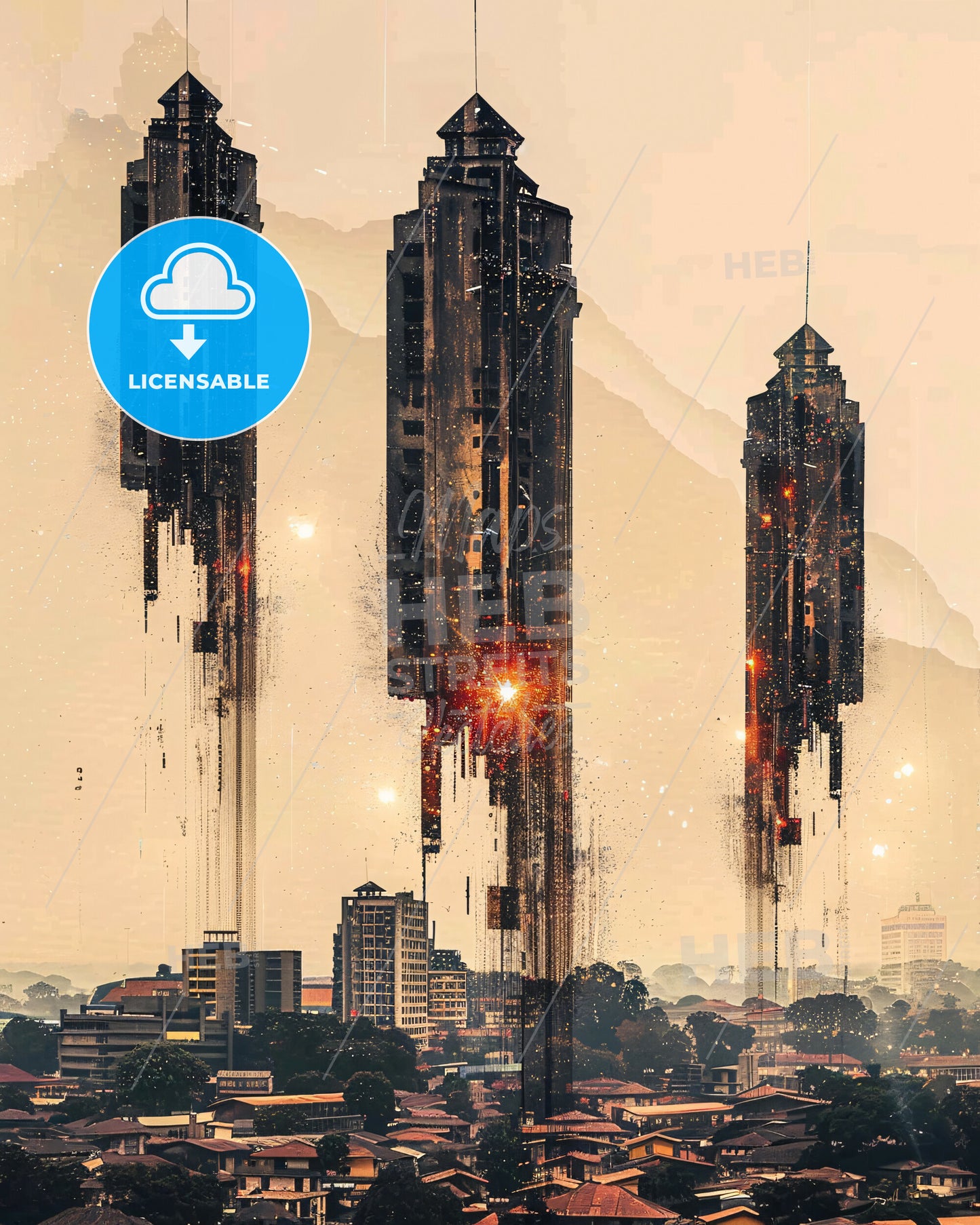 Kumasi Skyline Architectural Double Exposure - A group of tall buildings in the sky