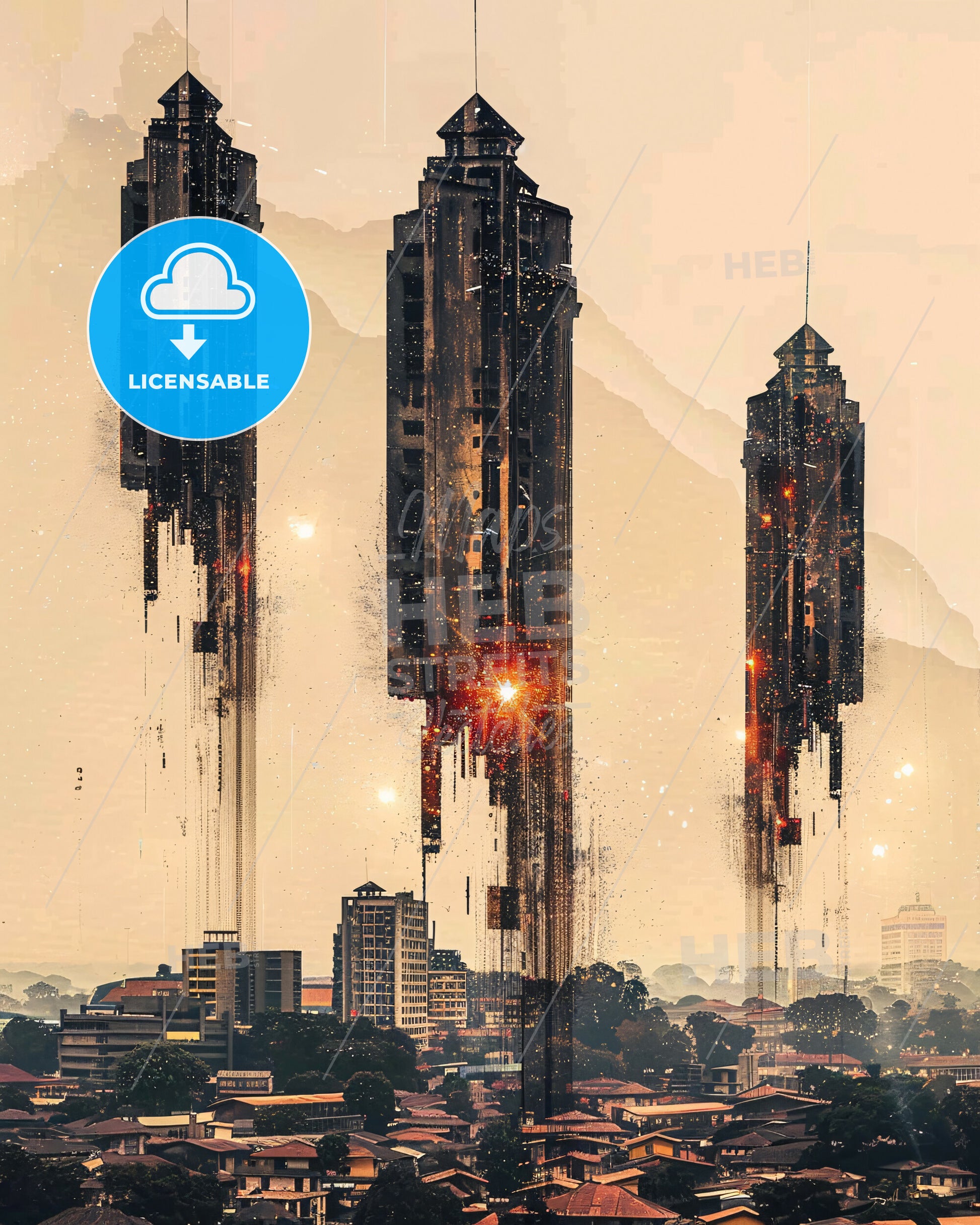 Kumasi Skyline Architectural Double Exposure - A group of tall buildings in the sky