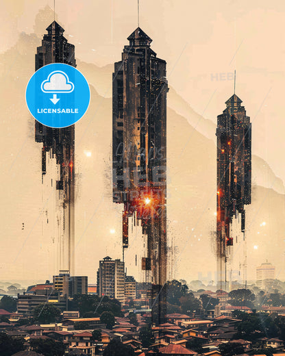 Kumasi Skyline Architectural Double Exposure - A group of tall buildings in the sky