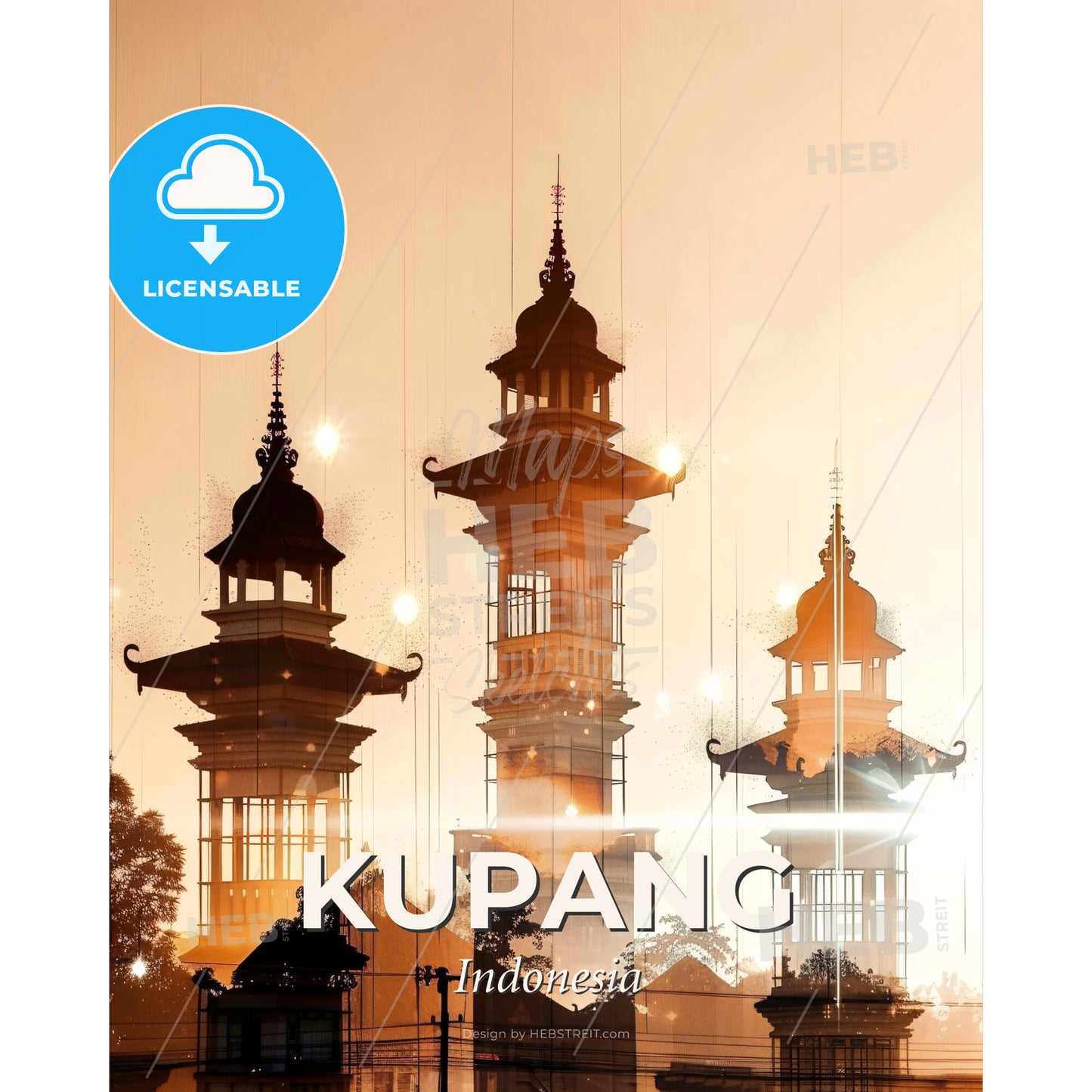 Kupang Composite Skyline Wonders - A group of tall buildings with towers - Square format print template