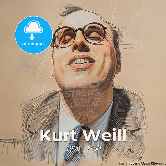 Kurt Weill, 1900 - 1950, German composer - A Drawing Of A Man With Glasses Print Template