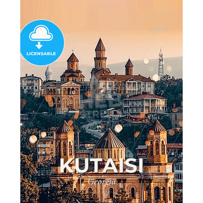 Kutaisi: City Sparks Double Exposure Skyline Art - A city with towers and towers - Square format print template