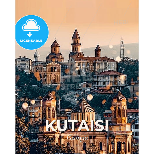 Kutaisi: City Sparks Double Exposure Skyline Art - A city with towers and towers - Square format print template