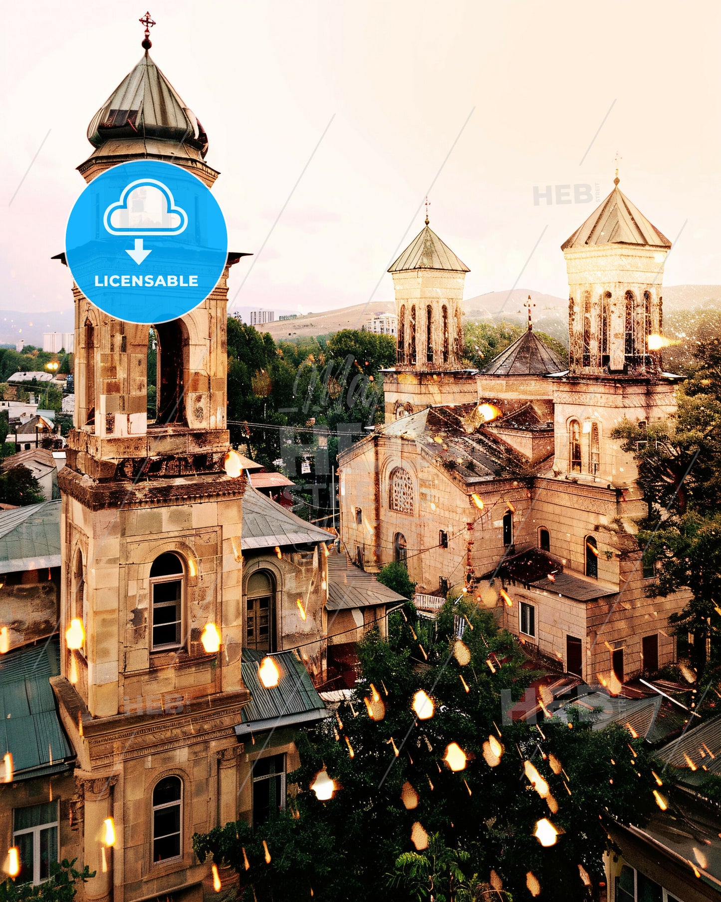 Kutaisi City Skyline Contemporary Art Poster - A building with towers and trees