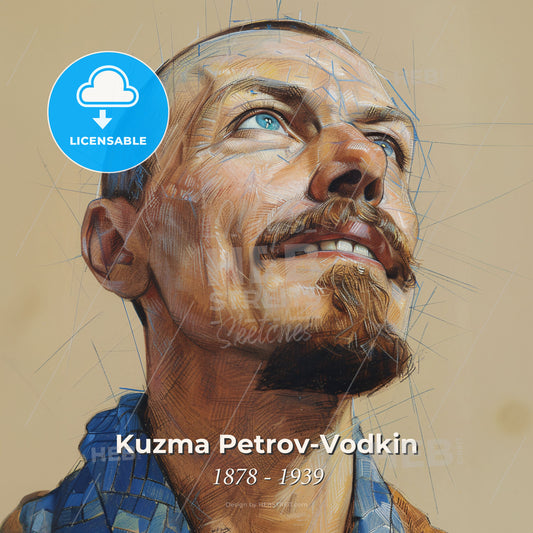 Kuzma Petrov-Vodkin, 1878 - 1939, Russian painter and writer - A Man Looking Up With Lines Drawn On It Print Template