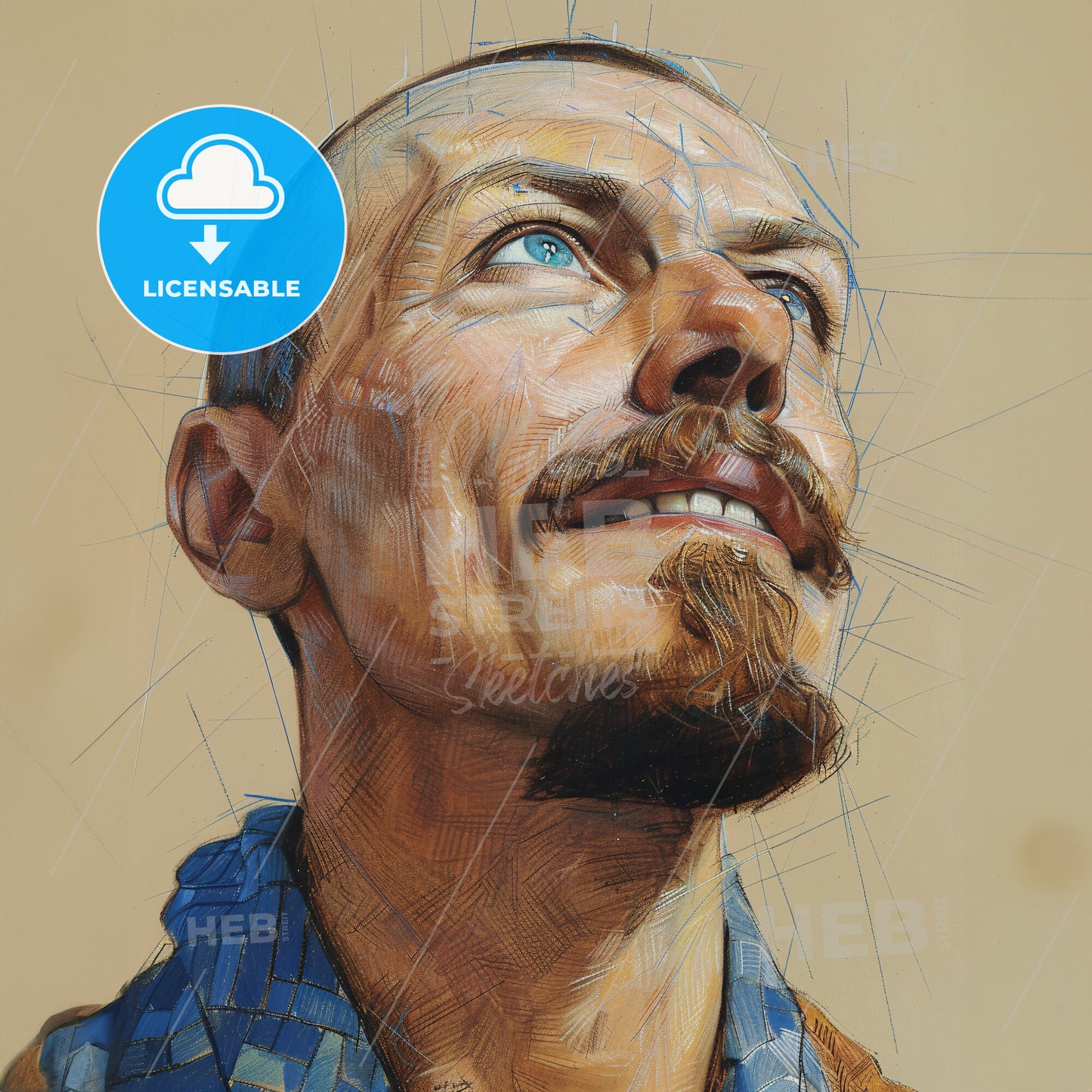 Kuzma Petrov-Vodkin, 1878 - 1939, Russian painter and writer - A Man Looking Up With Lines Drawn On It