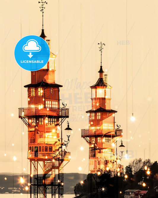 Kvaløya Skyline Impressionistic Art Composite - A tall tower with lights