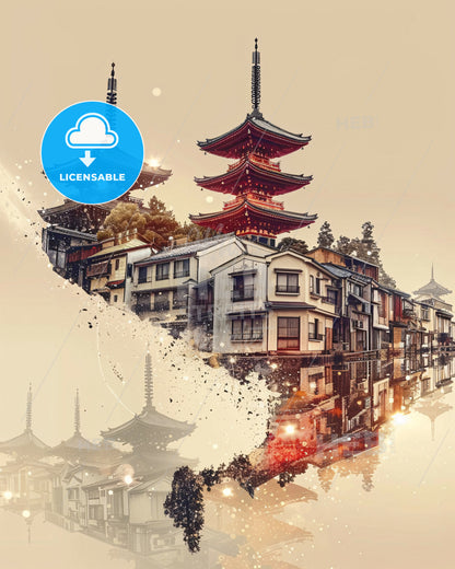 Kyoto Skyline Art Poster - Enchanting Japanese Beauty - A city with buildings and a tower