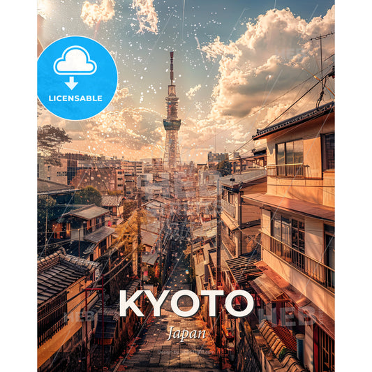 Kyoto Nightfall: Lights and Colors of Japan - A city with a tower in the distance - Square format print template