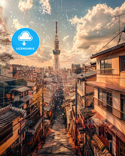 Kyoto Nightfall: Lights and Colors of Japan - A city with a tower in the distance