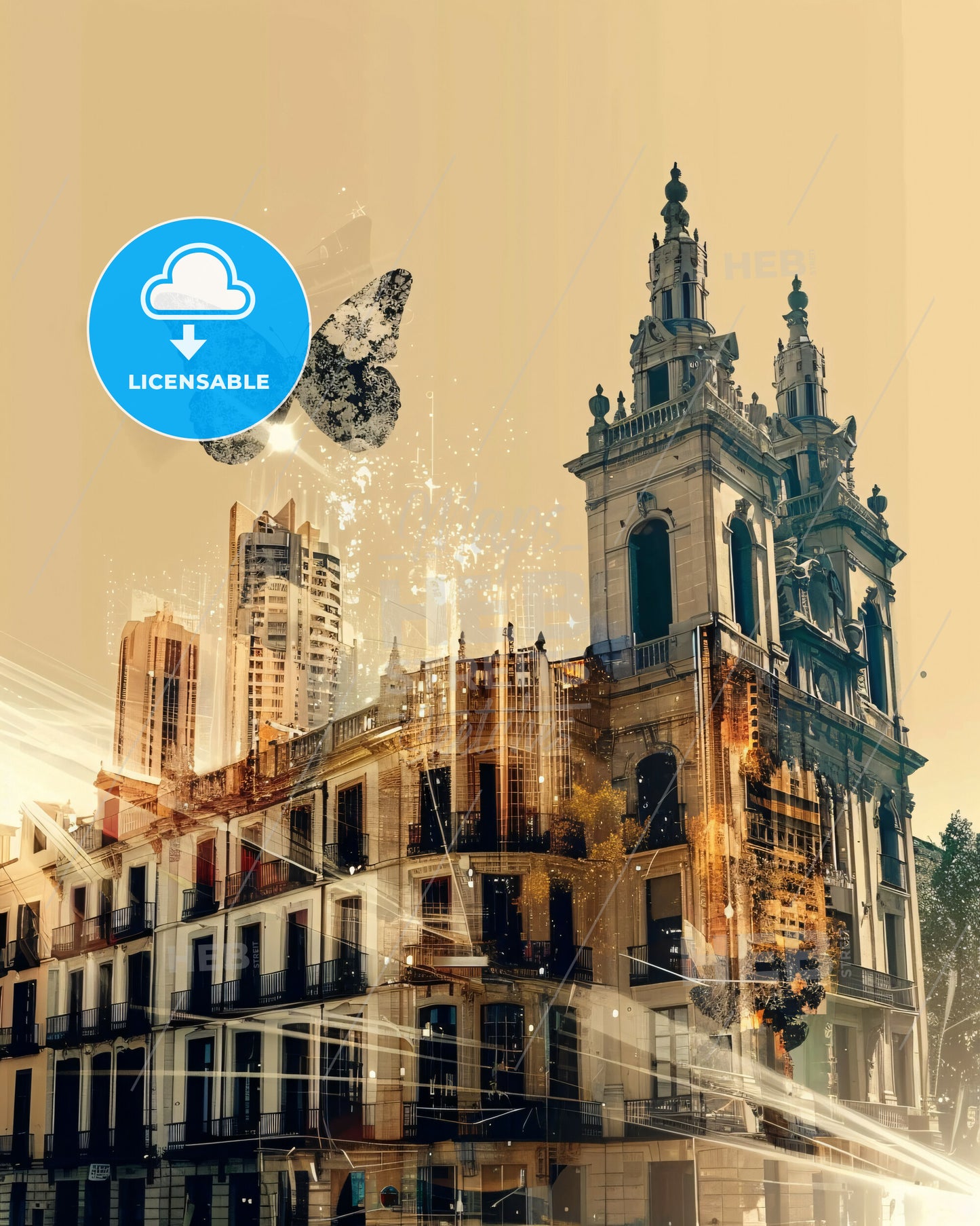 L Hospitalet De Llobregat City Skyline Art Poster - A building with a butterfly flying over it