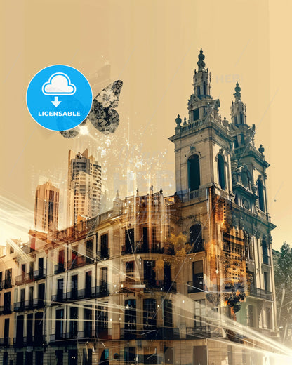 L Hospitalet De Llobregat City Skyline Art Poster - A building with a butterfly flying over it