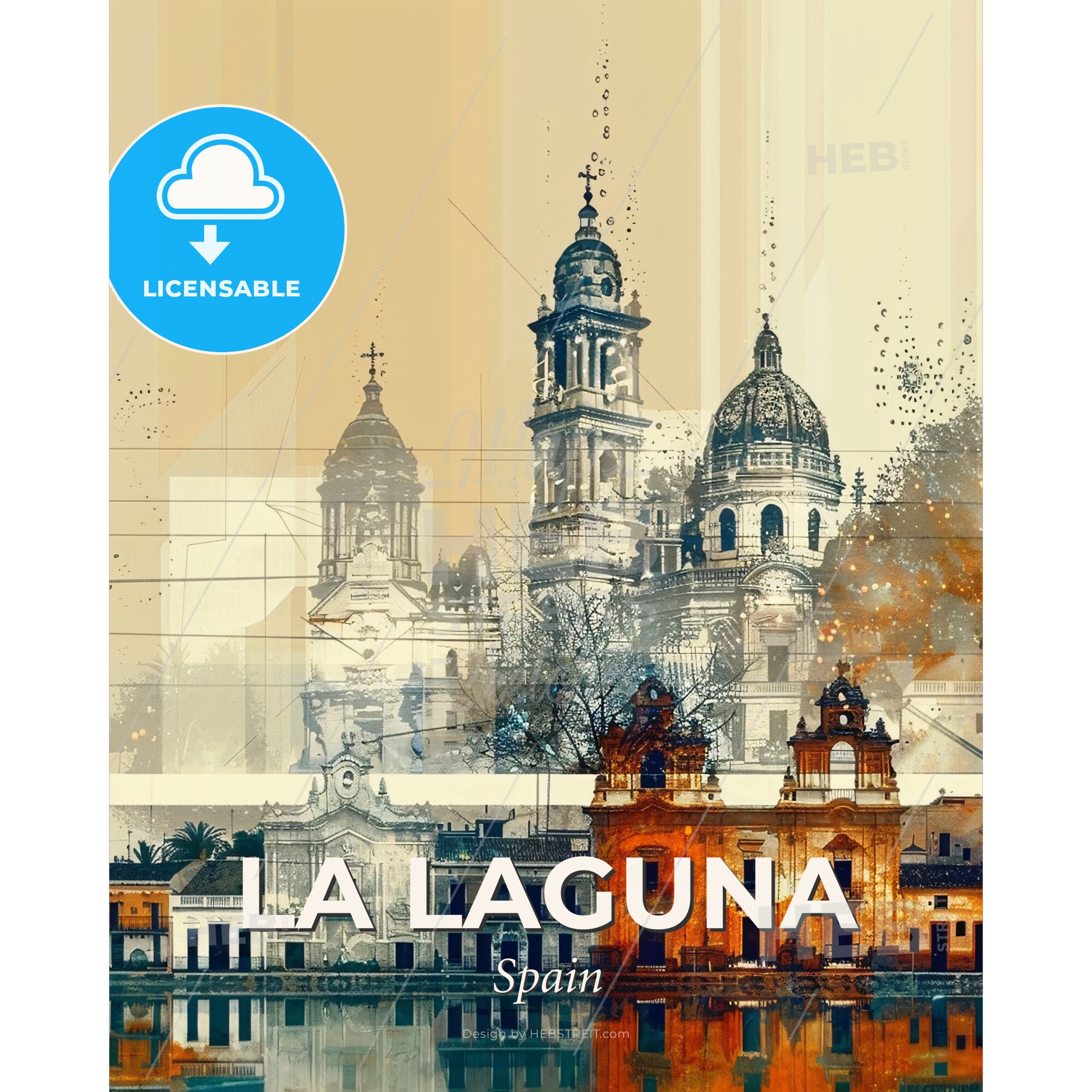 La Laguna Skyline Art Composite Poster - A building with towers and domes - Square format print template