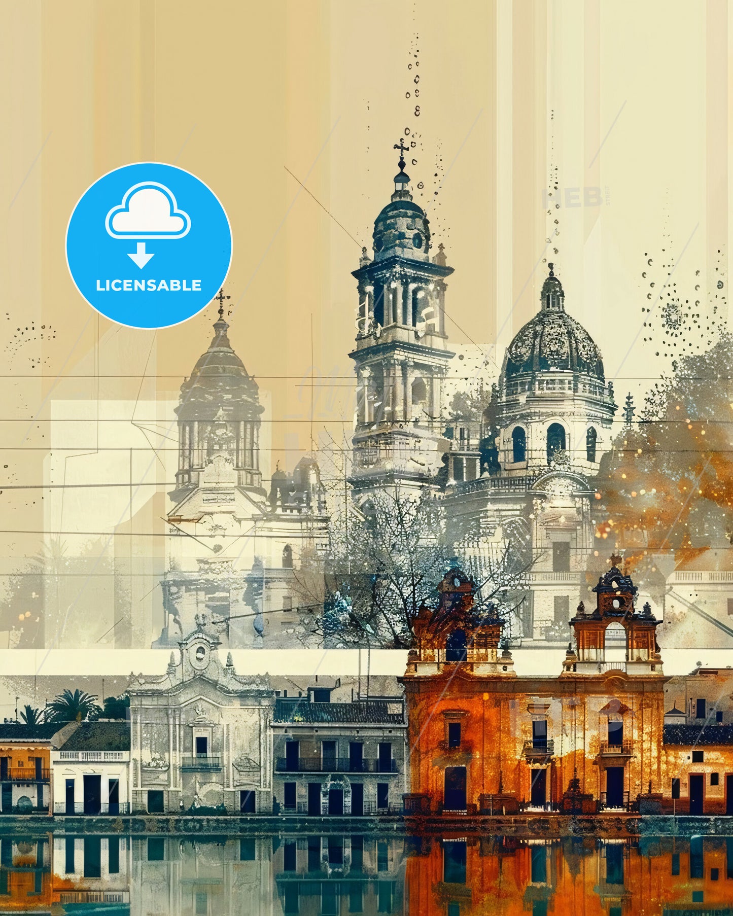 La Laguna Skyline Art Composite Poster - A building with towers and domes