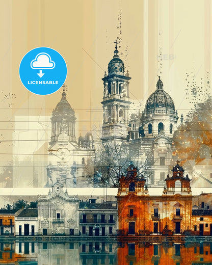 La Laguna Skyline Art Composite Poster - A building with towers and domes