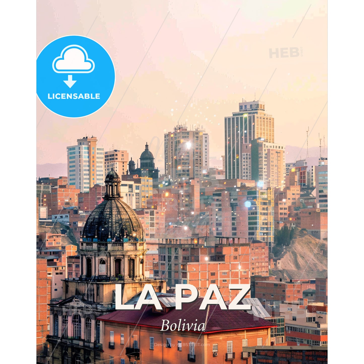 La Paz Skyline Double Exposure Architectural Wonder - A city with a dome and a red roof - Square format print template