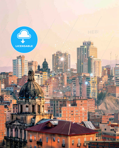 La Paz Skyline Double Exposure Architectural Wonder - A city with a dome and a red roof