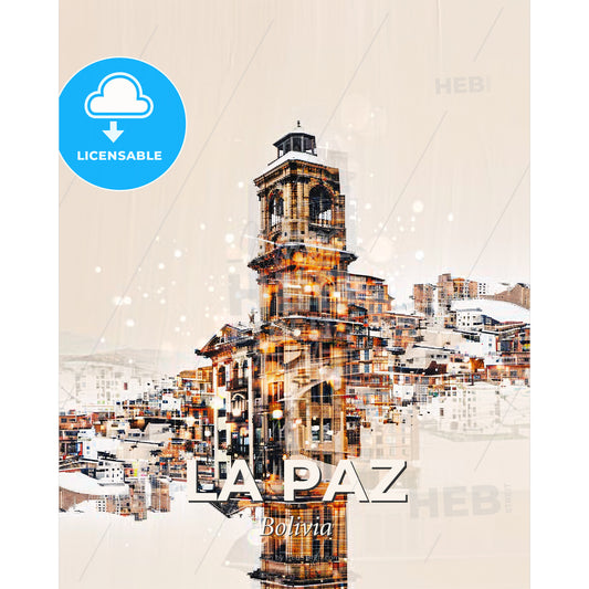 La Paz Skyline La Paz Architectural Icons - A city with a tower - Square format print template