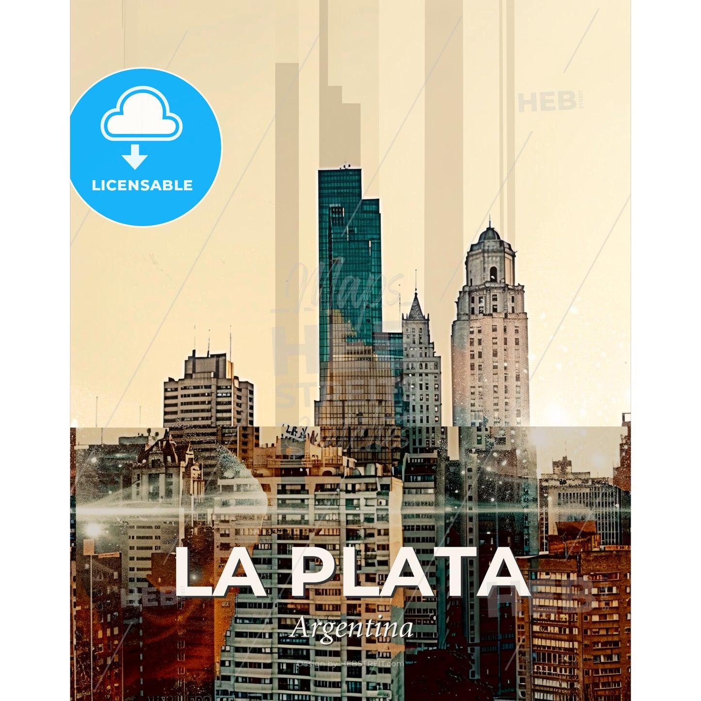 La Plata Epic City Skyline Art - A city skyline with tall buildings - Square format print template