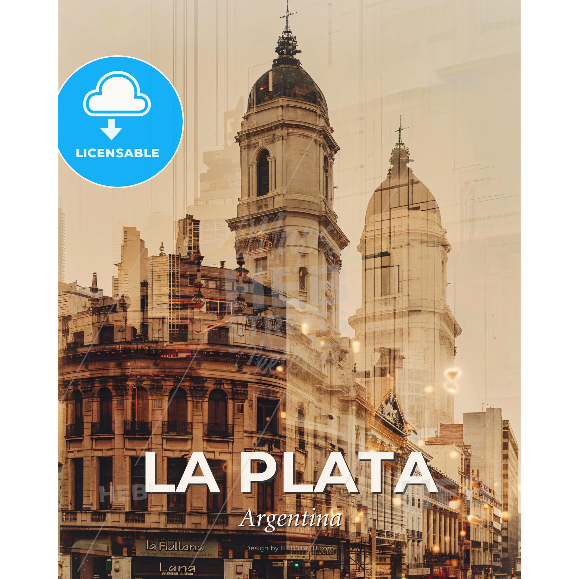 La Plata City Skyline Minimalist Poster - A building with a dome shaped roof - Square format print template