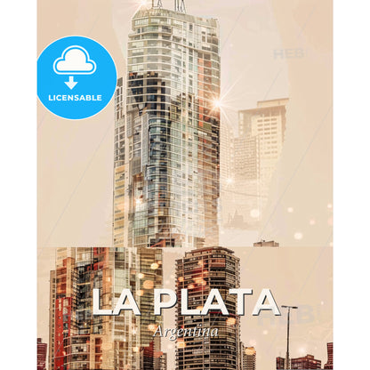 La Plata Cityscape Sparkle Composite Art - A tall building with many windows - Square format print template