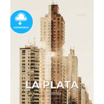 La Plata City Skyline Poster: Local Icons Double Exposure - A group of tall buildings - Square format print template