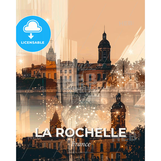 La Rochelle Skyline Silhouette Poster - A city with buildings and a body of water - Square format print template