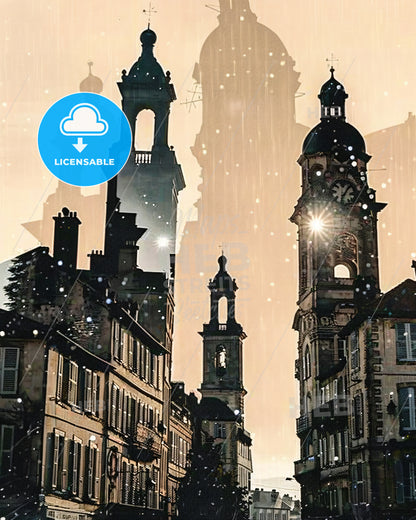 La Rochelle: City Lights Silhouette - A city with a clock tower