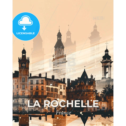 La Rochelle Skyline Double Exposure Composite - A city with many towers - Square format print template