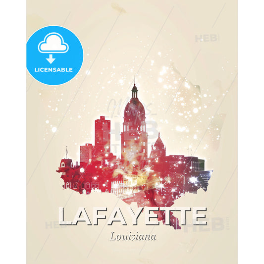 Lafayette City Skyline Minimalist Poster Art - A map of the united states with a city skyline - Square format print template