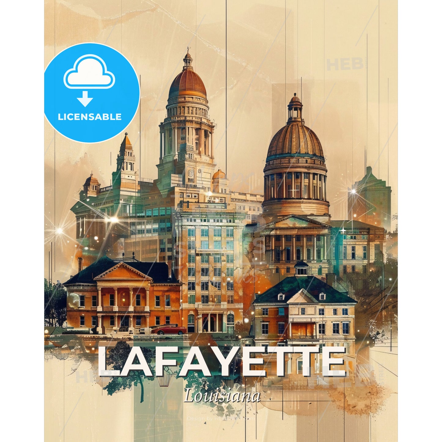 Lafayette City Skyline Art Composite Double Exposure - A large building with domed roofs - Square format print template