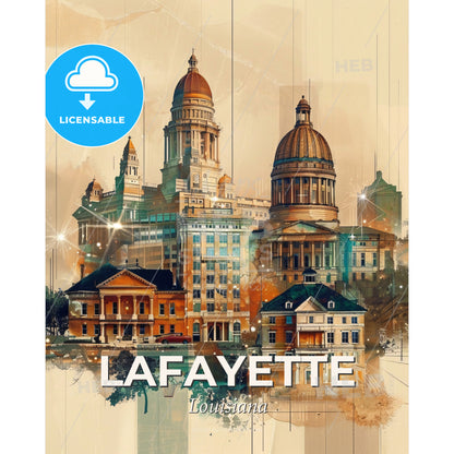 Lafayette City Skyline Art Composite Double Exposure - A large building with domed roofs - Square format print template