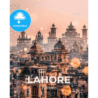 Lahore Skyline Double Exposure Composite Art Print - A city with many towers and roofs - Square format print template