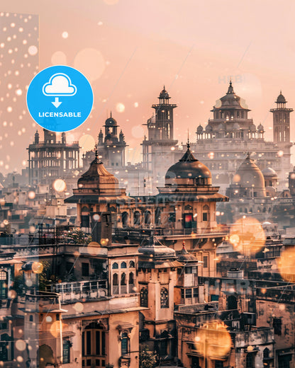 Lahore Skyline Double Exposure Composite Art Print - A city with many towers and roofs