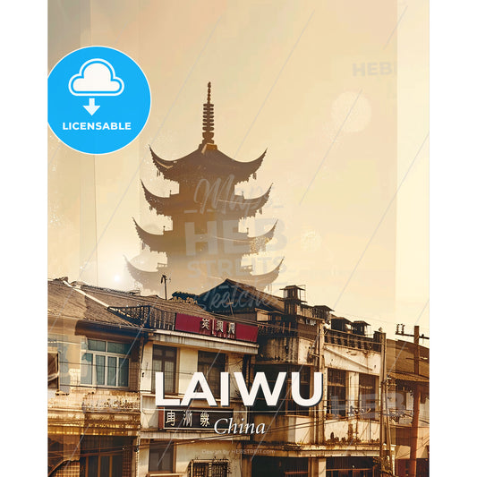 Laiwu Skyline Architecture Composite Poster - A building with a tower in the background - Square format print template