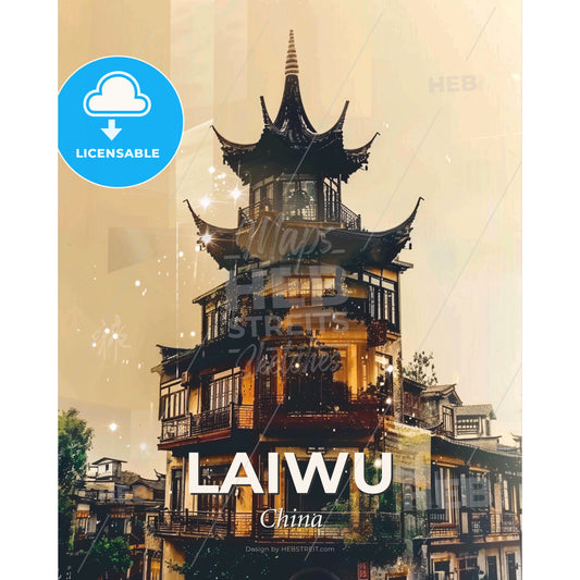 Cityscape Laiwu China Skyline Architecture Artwork - A building with a tower - Square format print template