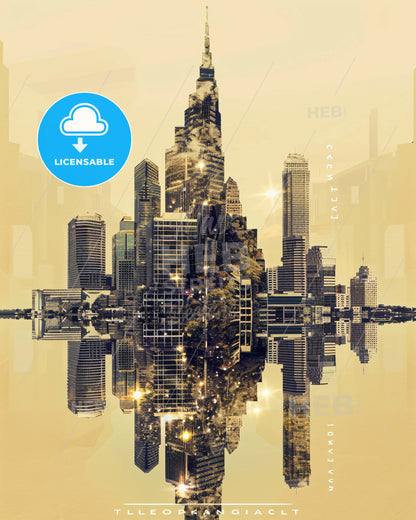 Lakeland Skyline Art Deco Cityscape Poster - A city skyline reflected in water