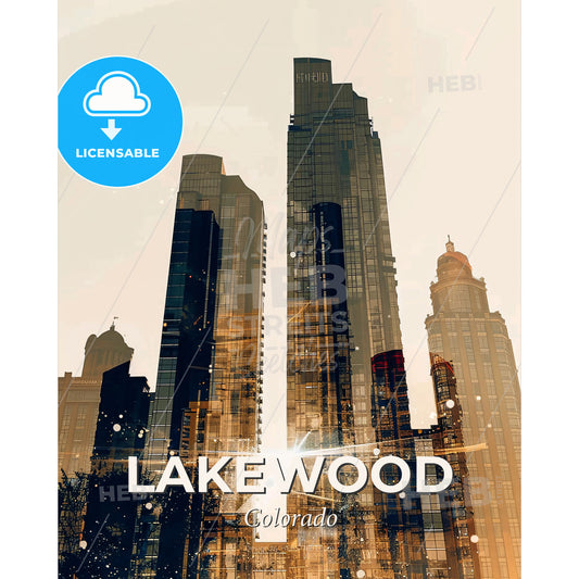 Lakewood Skyline Composite: Local Icons in Vibrant Hues - A city skyline with tall buildings - Square format print template