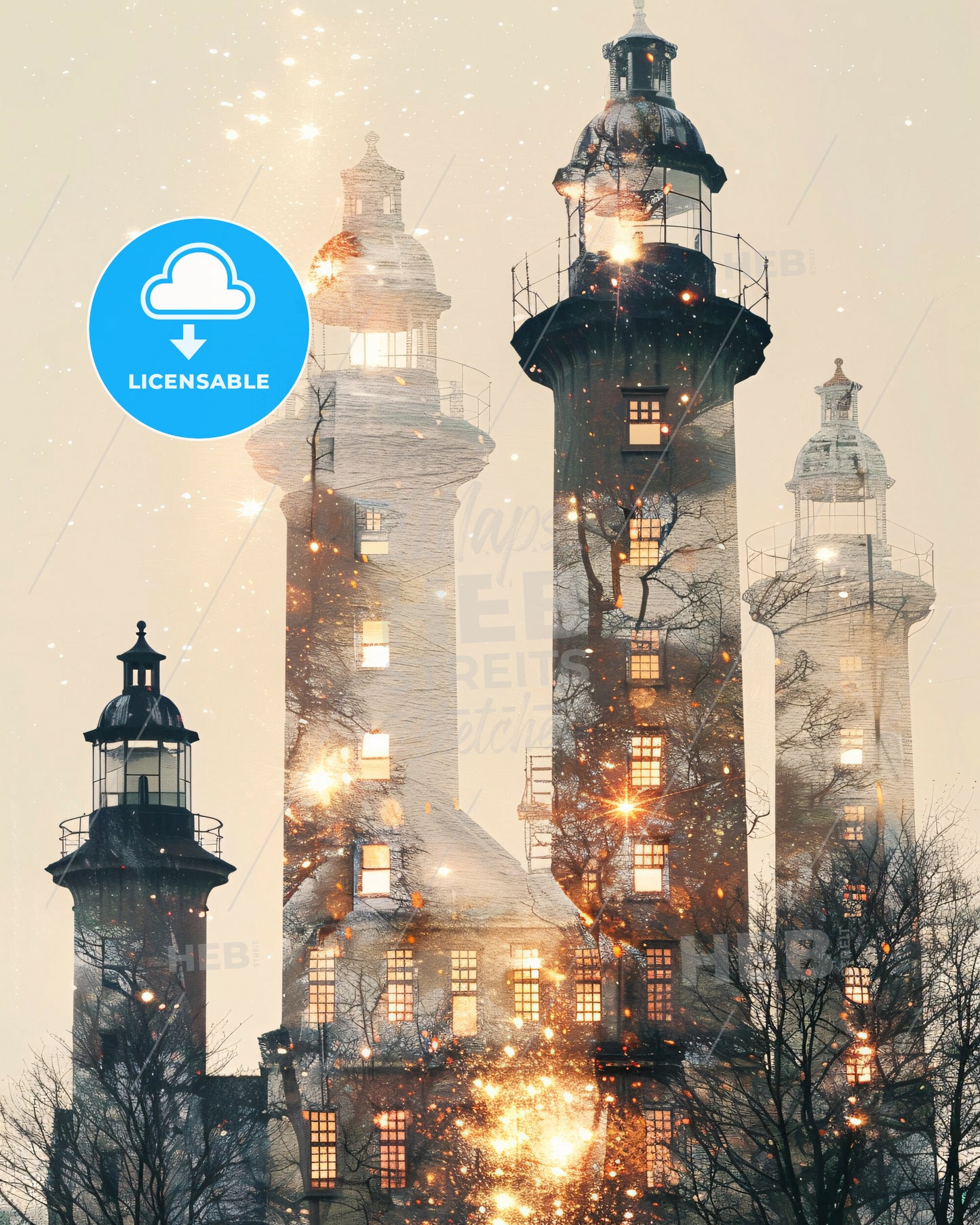 Langeland, Denmark - Dual Exposure Cityscape Art - A group of buildings with lights