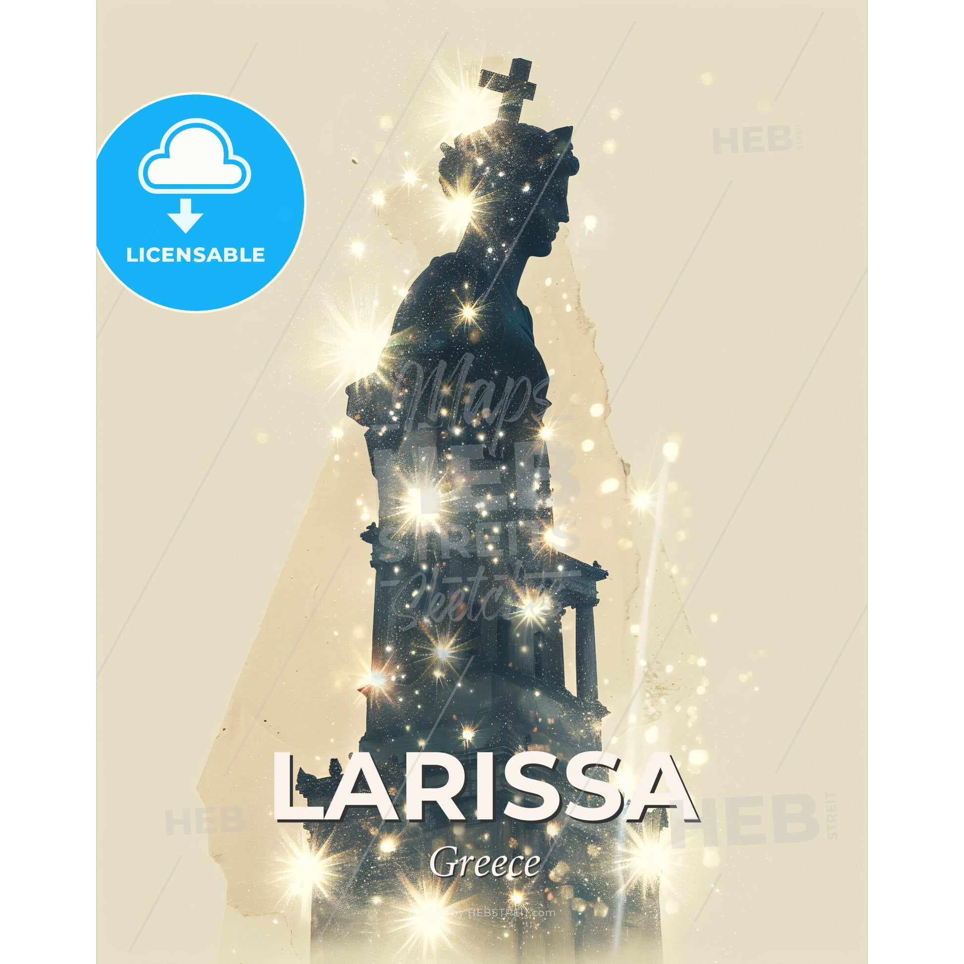 Larissa Cityscape Symphony in Beige and Sparkles - A statue with stars on it - Square format print template